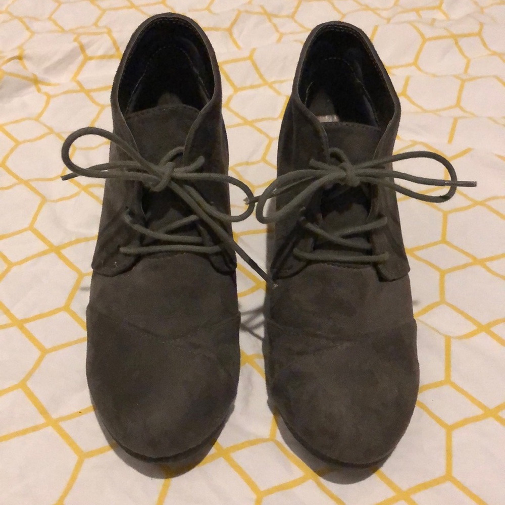 Grey suede wedge ankle boots